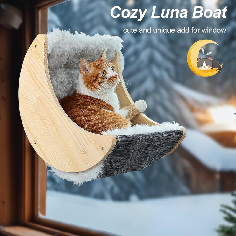 HAPYKITYS Window Cat Beds with Ultra Plush Hammock, Moon Shelves Mounted with Strong Suction Cups, Cat Window Seat for Overlooking and Sunbathing(Faux Wool Fur) - Image 5